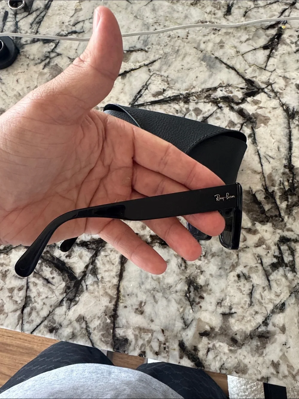 Ray-Ban Black Square Polarized Sunglasses with Black Case